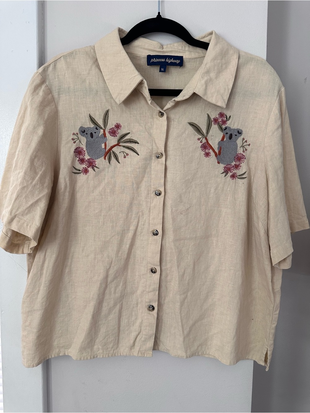 Princess Highway Cream Embroidered Koala Button-Up Top Sz